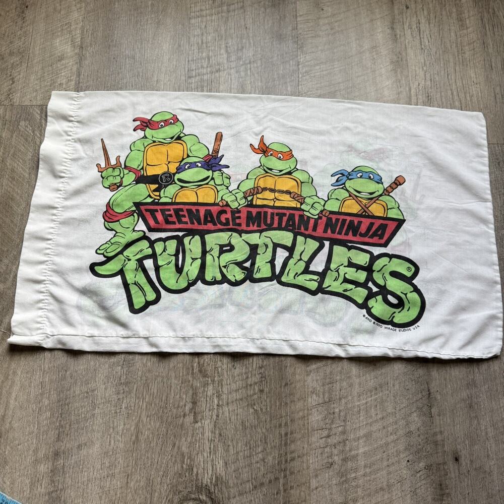 Pair Vtg 1990 TMNT Teenage Mutant Ninja Turtles Pillowcase Sheet Pillow Case